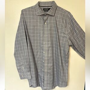 Ralph Lauren Men's Gray Button-Down Windowpane Shirt 17.5 34/35